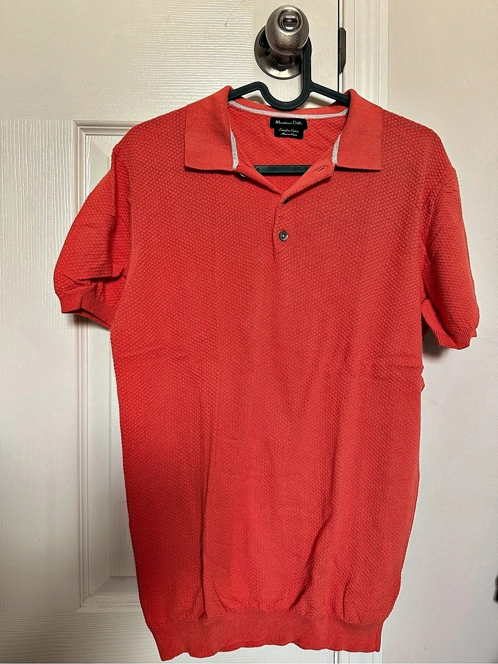 Massimo Dutti Textured Knit Cotton Polo Shirt Shirts Pink & Red Medium